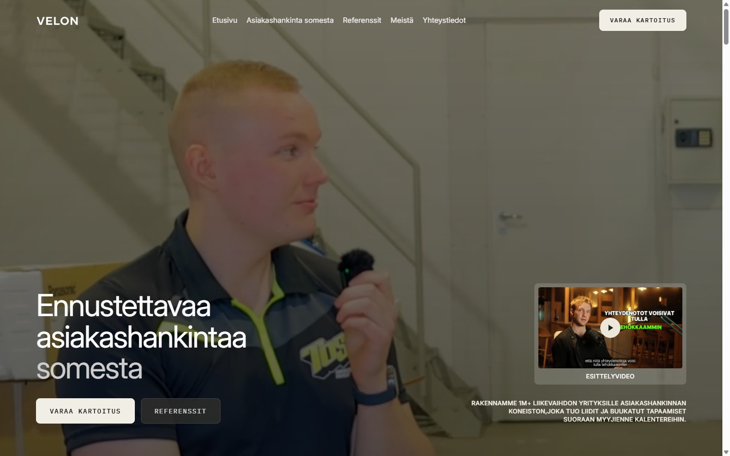 Velonin verkkosivuston etusivu